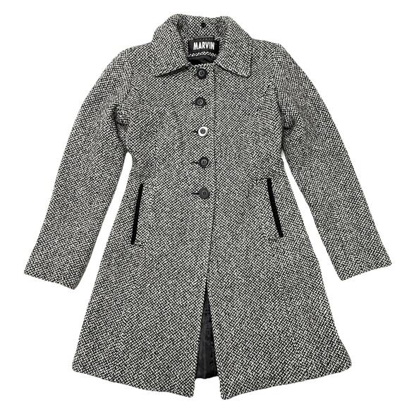 Marvin Richards Peacoat Wool Blend Black/White Women's Size S Mid-Length Buttons - Picture 1 of 10